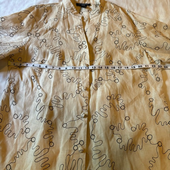 Saint Tropez West Linen Cream color black swirls 3/4 sleeve Blouse Shirt Sz 1X - Picture 9 of 10